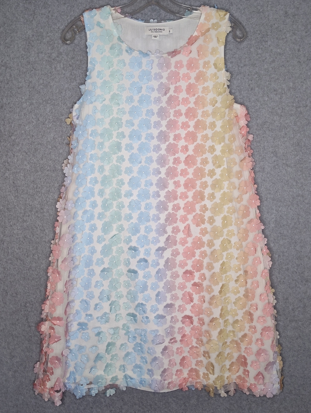Lili Sidonio Molly Bracken Pastel Floral Appliqué Shift Dress Wm Sz S